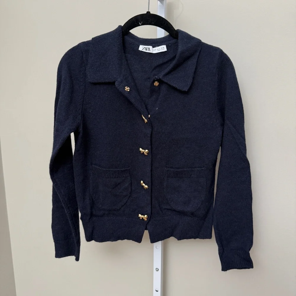 Zara Dark Blue collared Cardigan size S - Picture 4 of 5